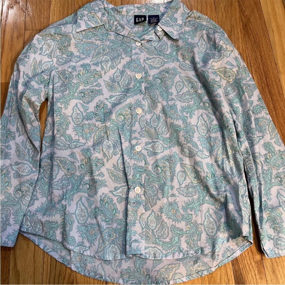 GAP Blue and Green Paisley Shirt 2000 Y2K S